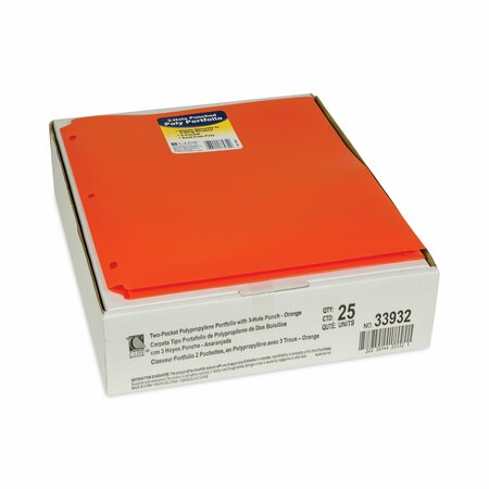 C-Line Products Two-Pocket Heavyweight Poly Portfolio Folder, 3-Hole Punch, 11 x 8.5, Orange, 25PK 33932
